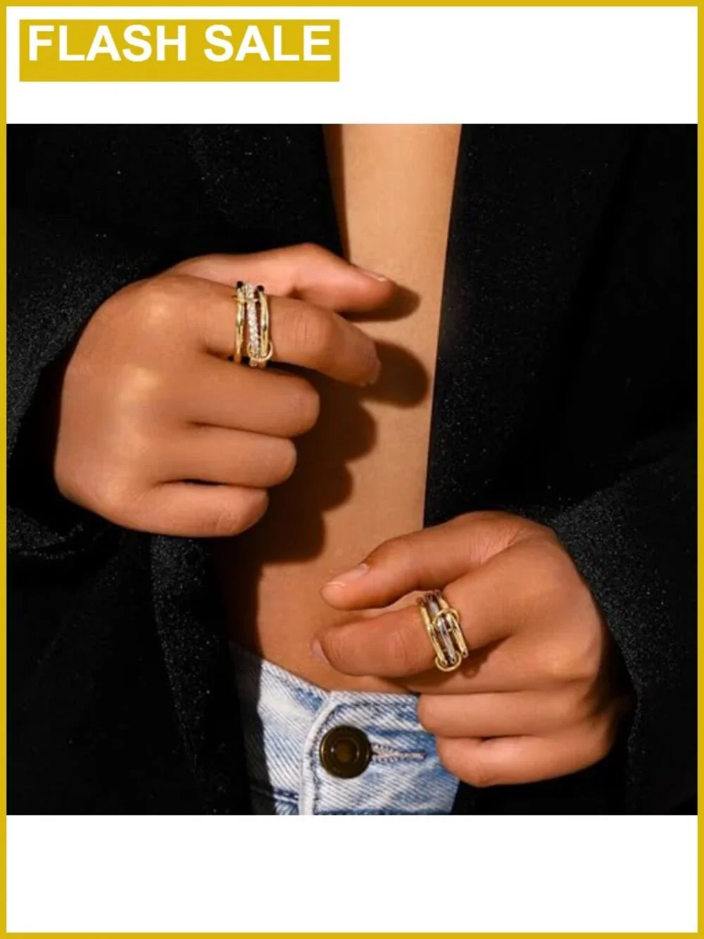 14K Gold Plated Stackable Rings Set Cubic Zirconia Interlocked Bands Women
